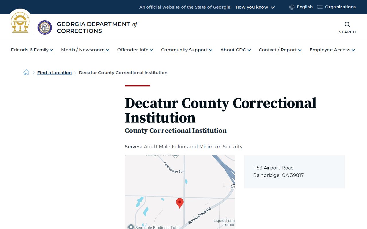Georgia Department of Corrections profile for Decatur County Correctional Institution