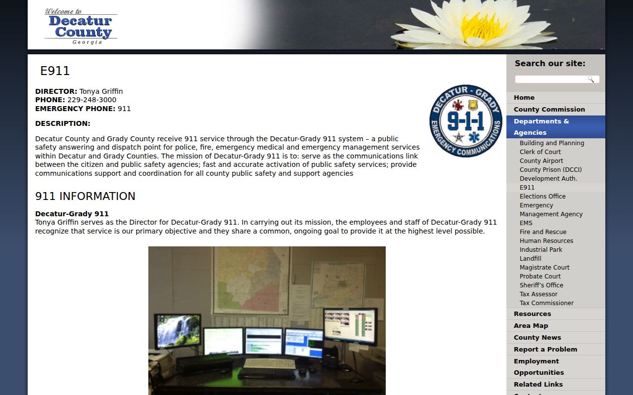 Decatur-Grady E911 regional dispatch information serving Attapulgus