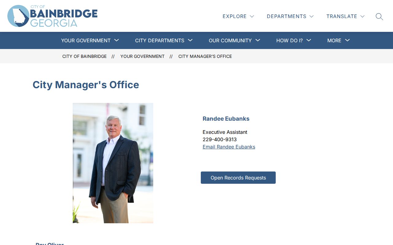 Bainbridge City Manager office records routing page