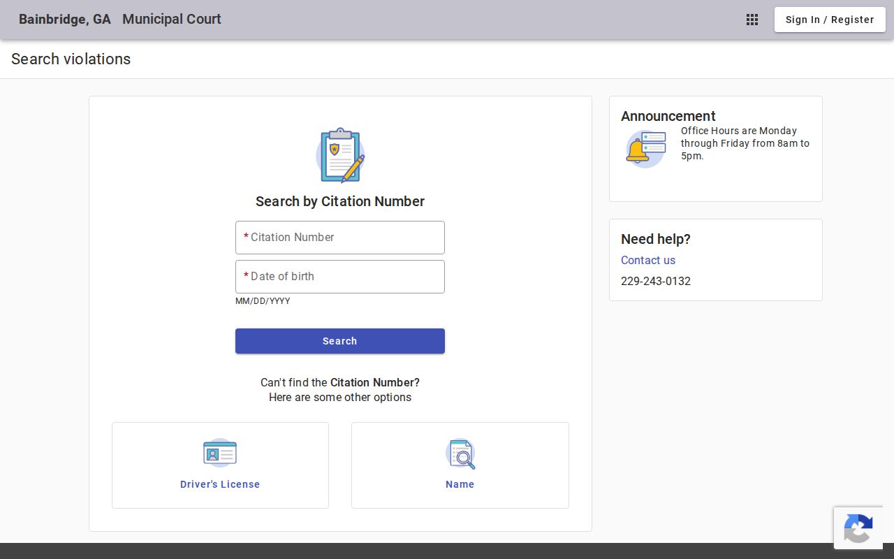Bainbridge Municipal Court citation lookup and payment service