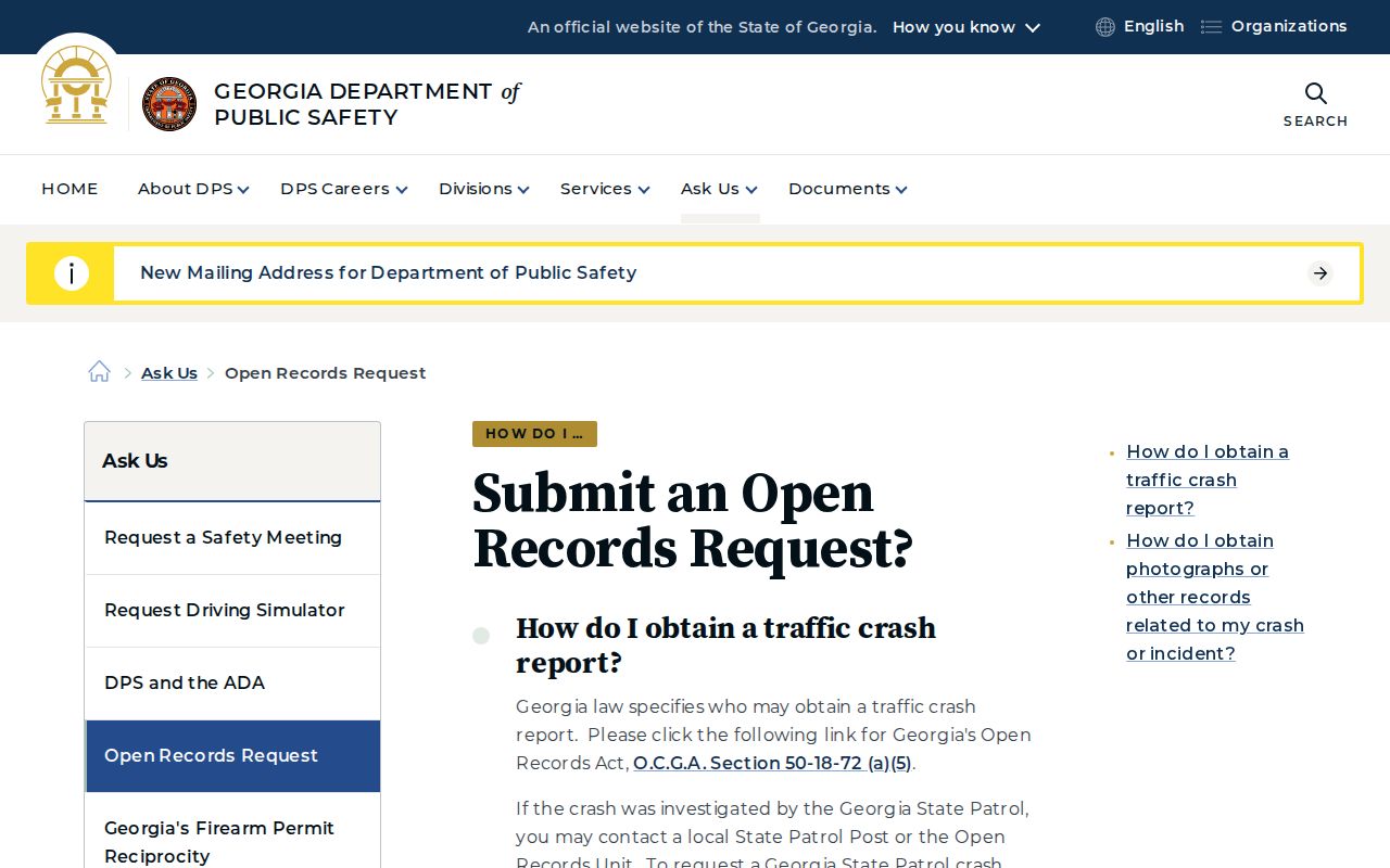 Georgia Department of Public Safety open records request instructions