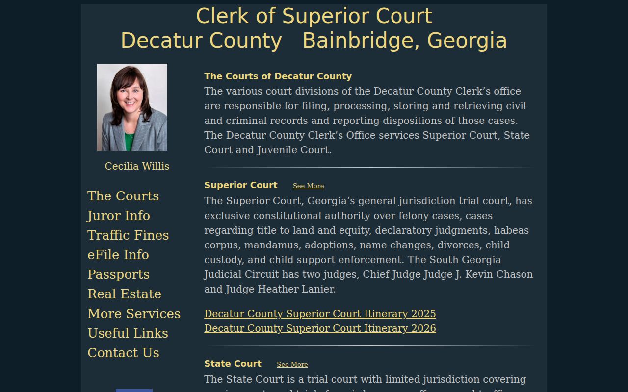 Decatur County court calendar information for Climax cases