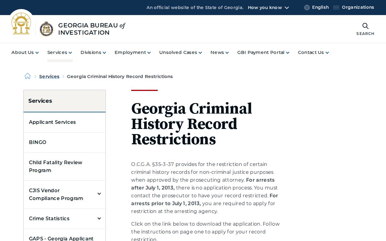 Decatur County criminal history restriction process
