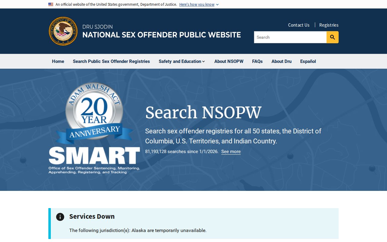National Sex Offender Public Website search service