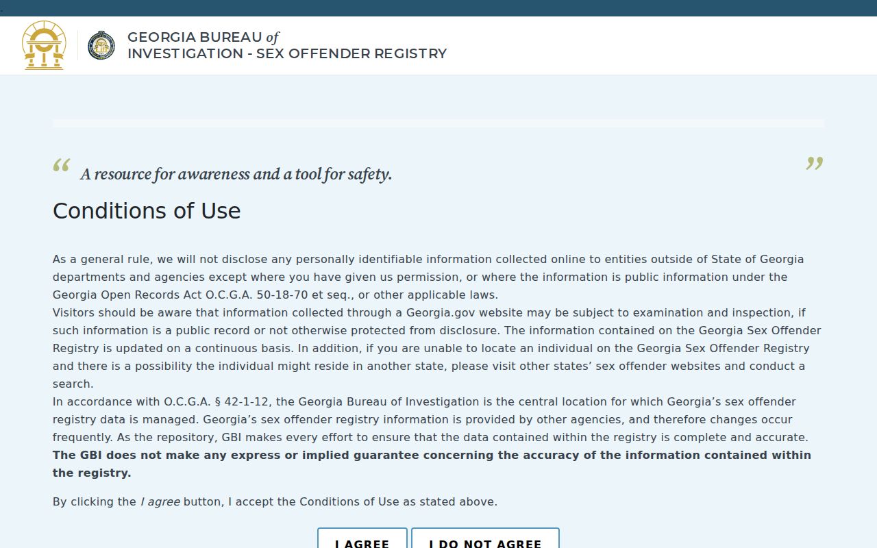 Georgia registry conditions and public search entry