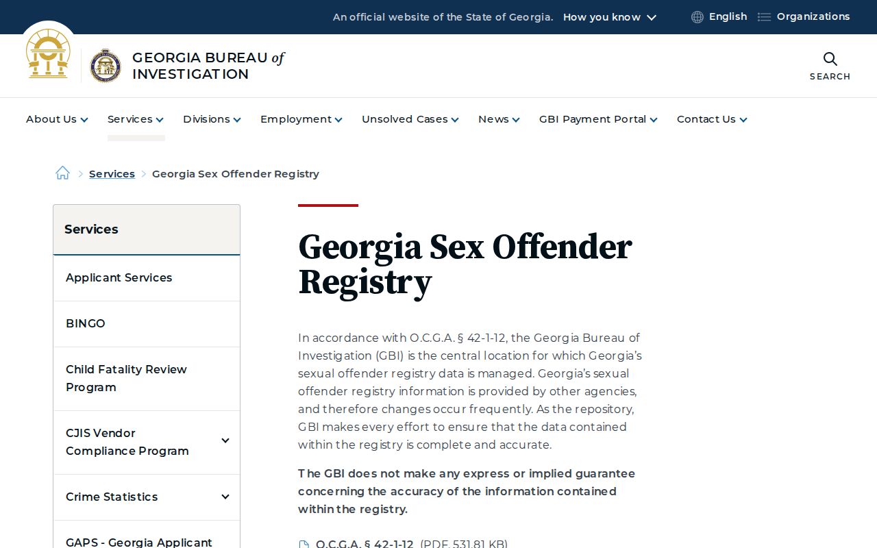 GBI Georgia Sex Offender Registry program gateway