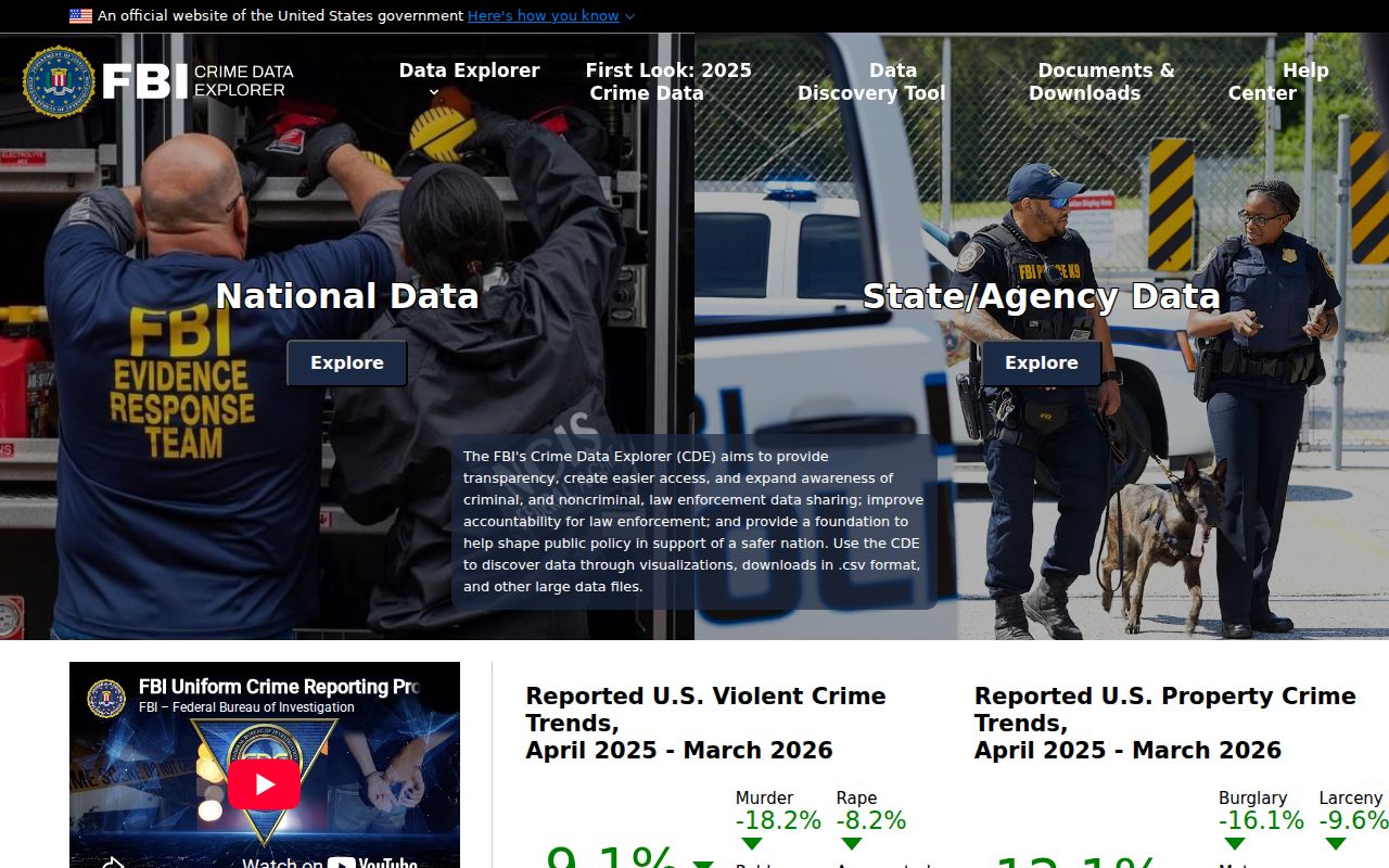 FBI Crime Data Explorer official crime statistics interface
